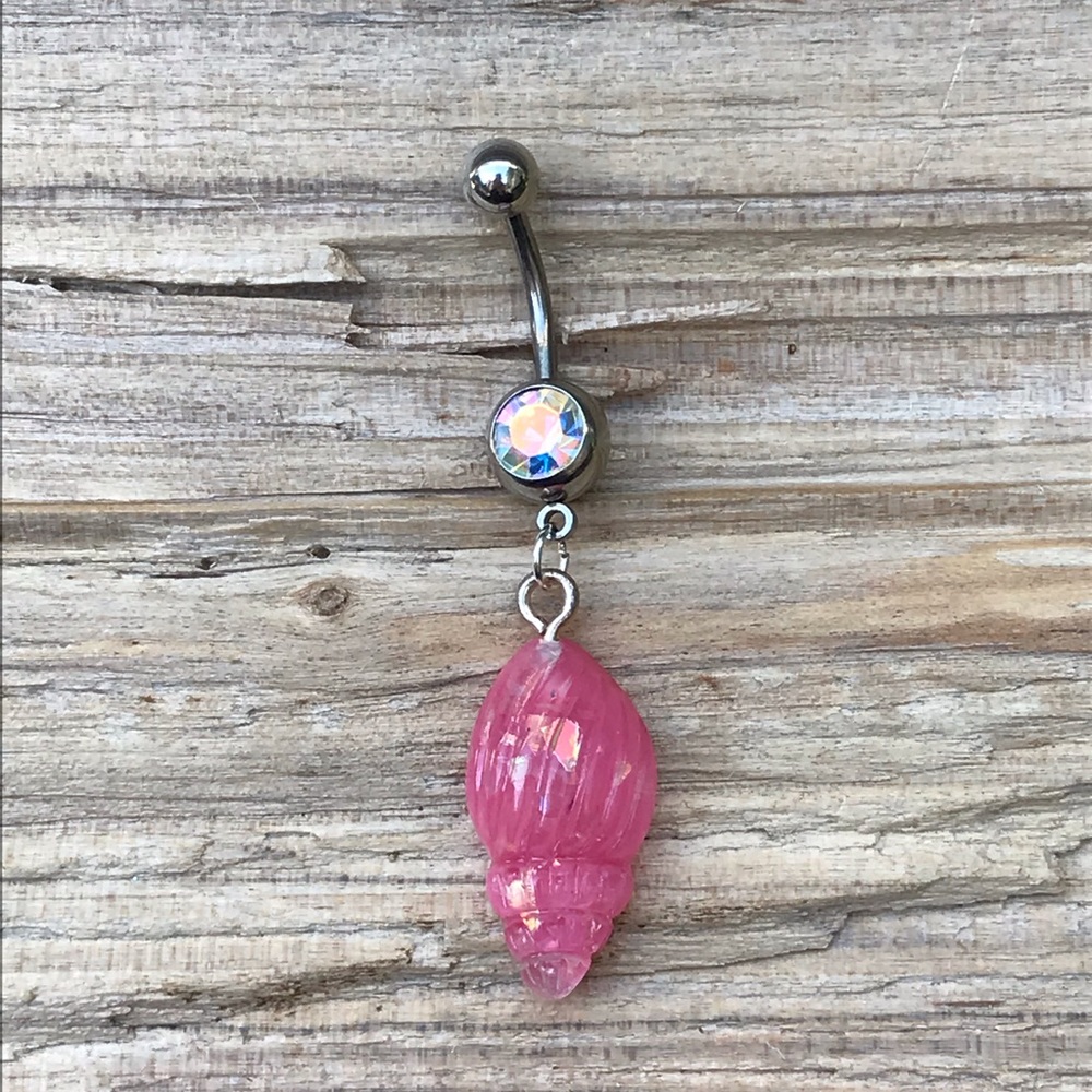 Iridescent Pink Sea Shell Belly Button Ring